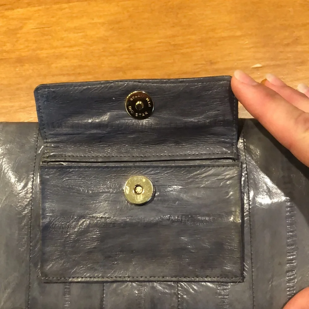 EEL SKIN WALLET Gray Card Slots Pen Holder Vintage Classic Magnet Closure EUC - Picture 3 of 11